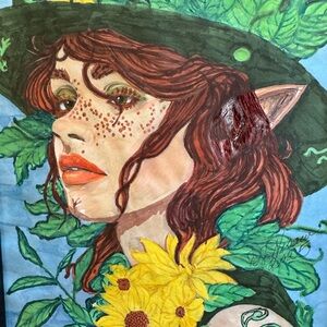 Vibrant Art Portrait with Red and Green Accents